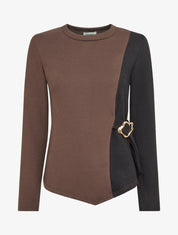 Pull fin bicolore à boucle décorative - Marron/noir - 1
