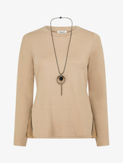 Pull fin zippé sur les côtés - Beige - 1