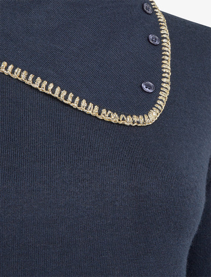 Pull fin à col fantaisie à revers - Marine - 3