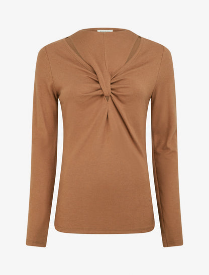 Pull fin uni à col fantaisie - Camel - 1