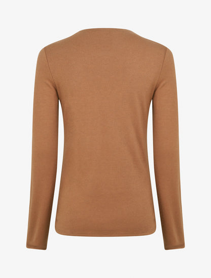 Pull fin uni à col fantaisie - Camel - 2