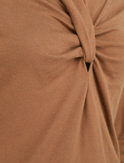 Pull fin uni à col fantaisie - Camel - 3