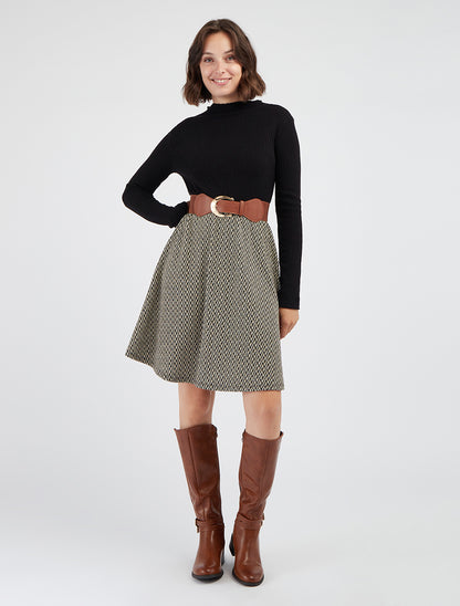 Vestido suéter con estampado de espiga iridiscente - Negro