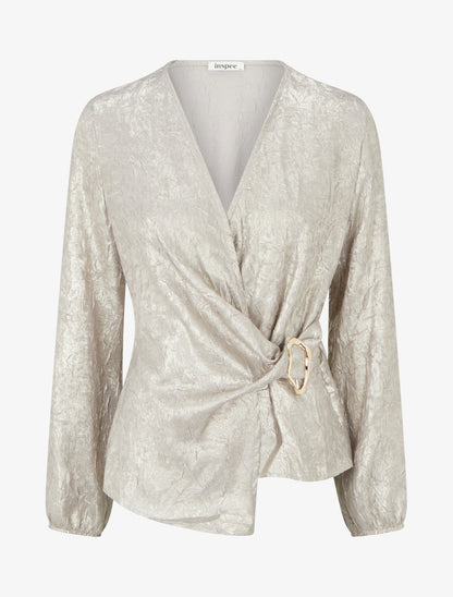 Blouse irisée élastiquée à col cache-coeur - Argent - 1