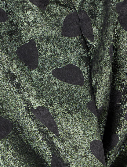 Blouse irisée élastiquée à motifs coeurs - Kaki - 3