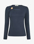 Pull ajouré à empiècement bijou - Marine - 1