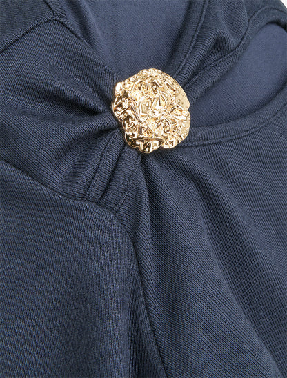 Pull ajouré à empiècement bijou - Marine - 3