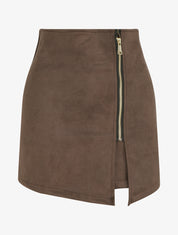 Falda pantalón con cremallera de ante - Marrón