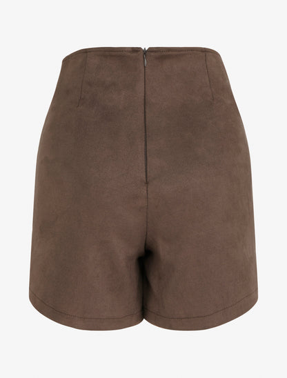 Falda pantalón con cremallera de ante - Marrón