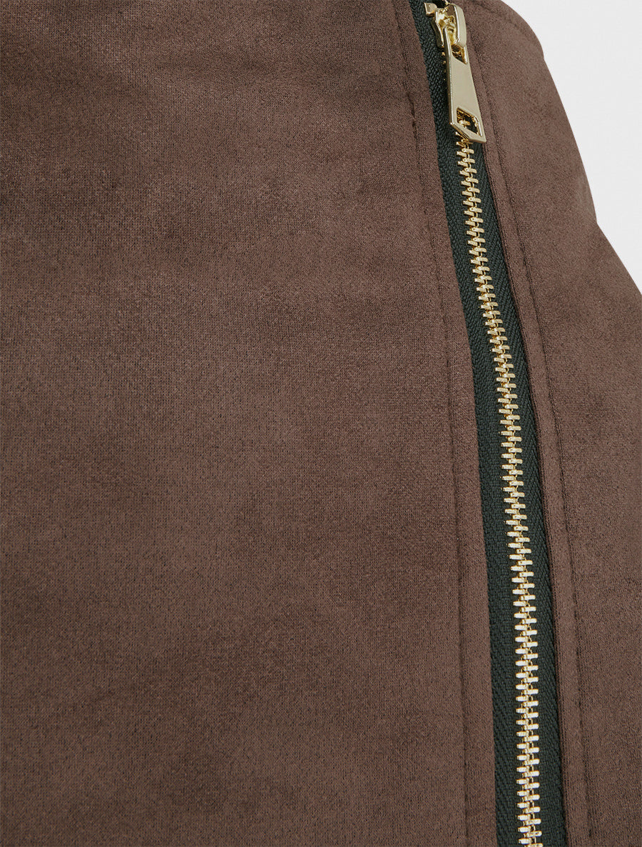 Falda pantalón con cremallera de ante - Marrón