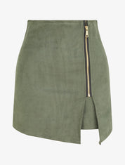 Falda pantalón con cremallera de ante - Caqui