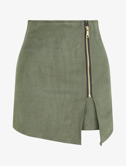 Falda pantalón con cremallera de ante - Caqui