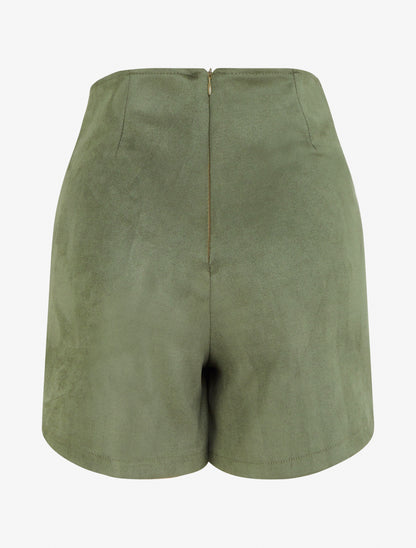 Falda pantalón con cremallera de ante - Caqui