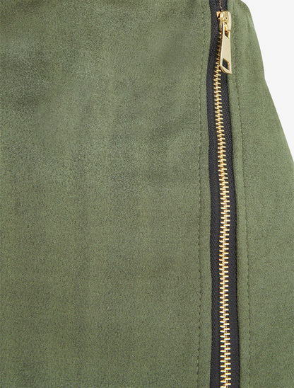 Falda pantalón con cremallera de ante - Caqui