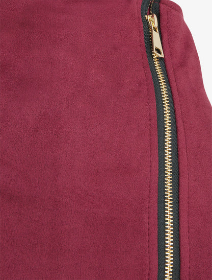 Falda pantalón con cremallera de ante - Color vino