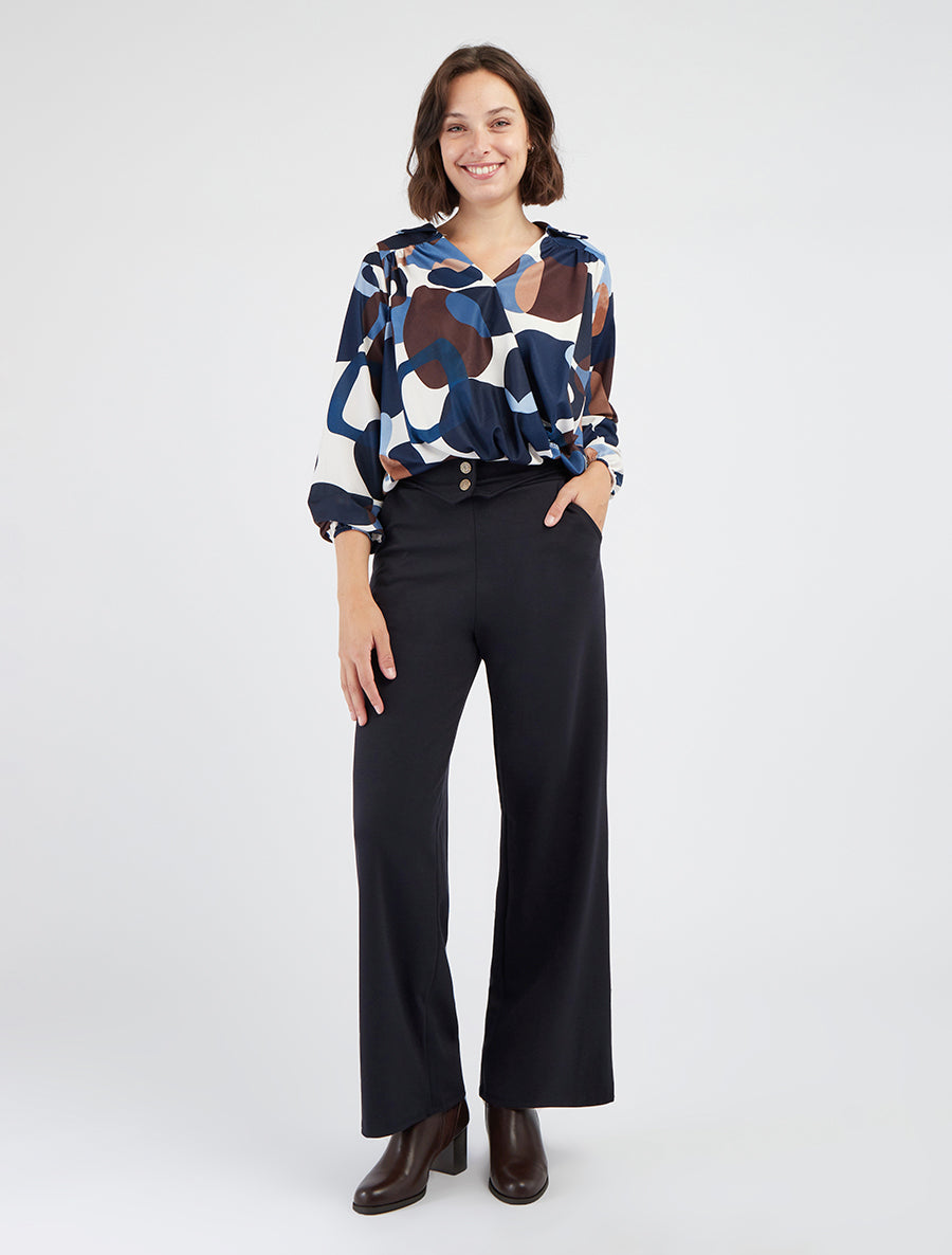 Pantalón de cintura con solapa abotonada - Azul noche