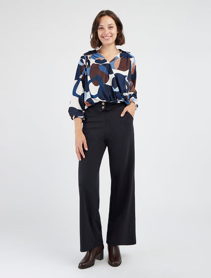 Pantalón de cintura con solapa abotonada - Azul noche