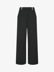 Pantalon fluide taille ornée de boutons - Noir - 1