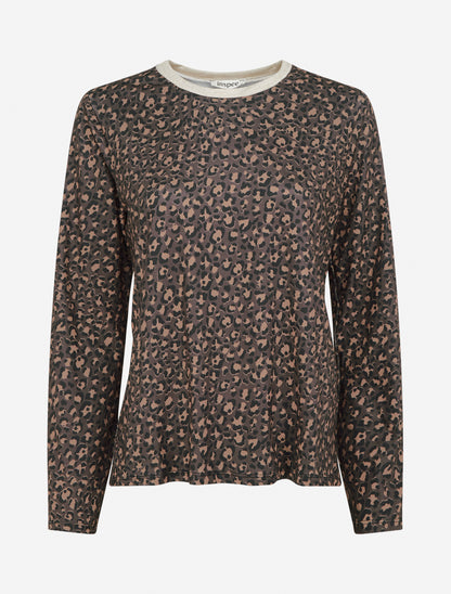 Top imprimé léopard à col rond irisé - Marron - 1