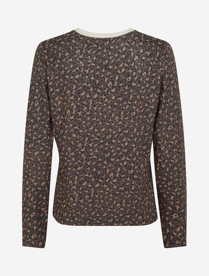 Top imprimé léopard à col rond irisé - Marron - 2