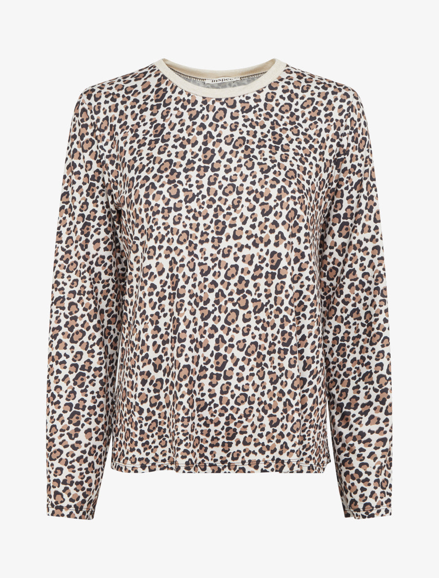Top imprimé léopard à col rond irisé - Beige - 1