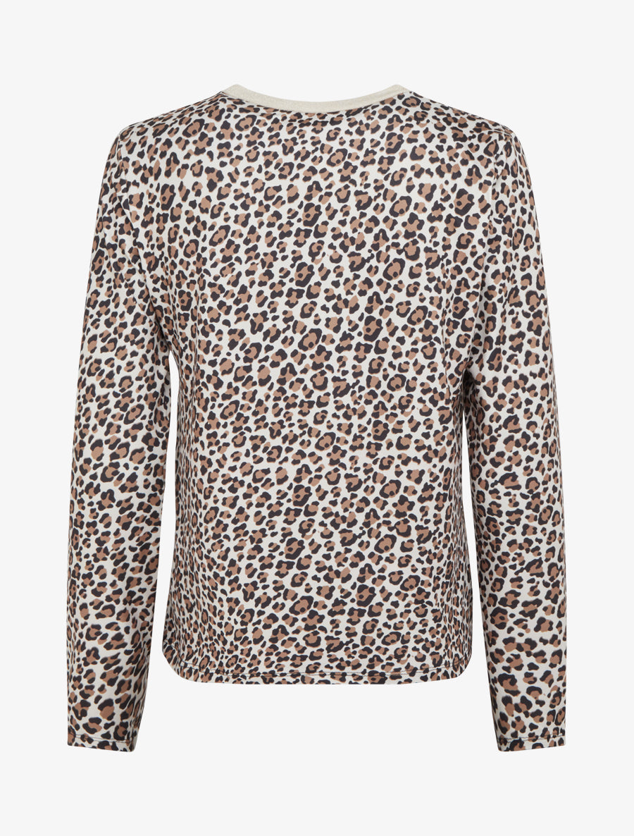 Top imprimé léopard à col rond irisé - Beige - 2