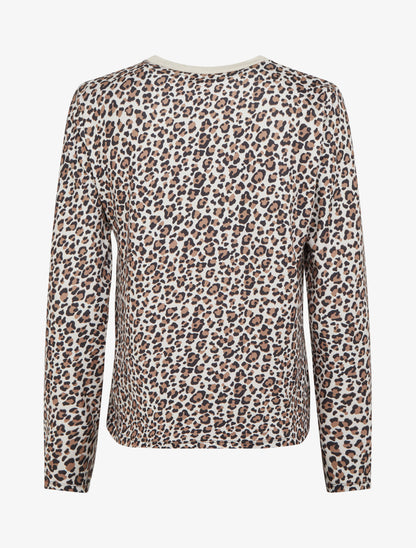 Top imprimé léopard à col rond irisé - Beige - 2