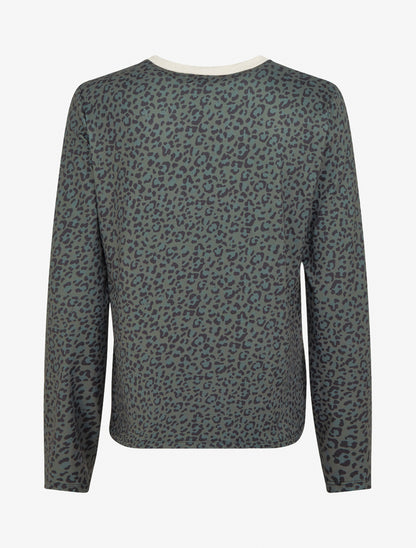 Top imprimé léopard à col rond irisé - Kaki - 2