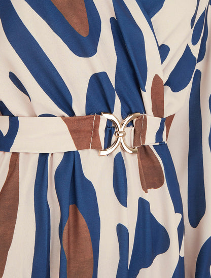 Robe élastiquée à imprimé fantaisie - Marine - 3