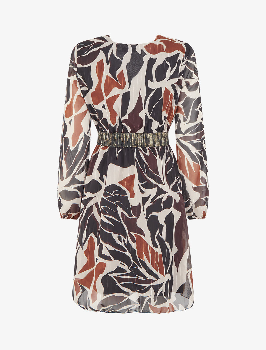 Robe cintrée en voile imprimé abstrait - Noir - 2