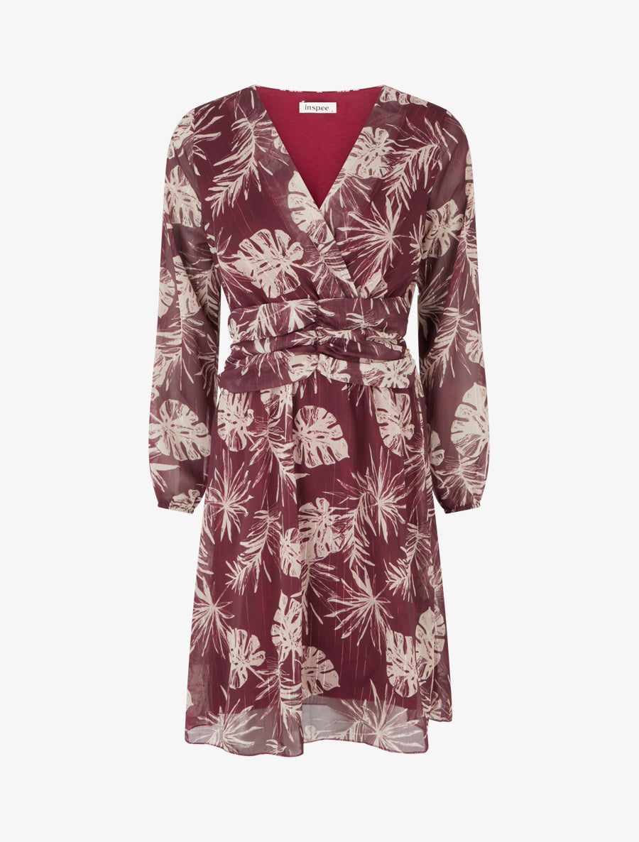 Robe imprimé feuillage à rayures irisées - Prune - 1