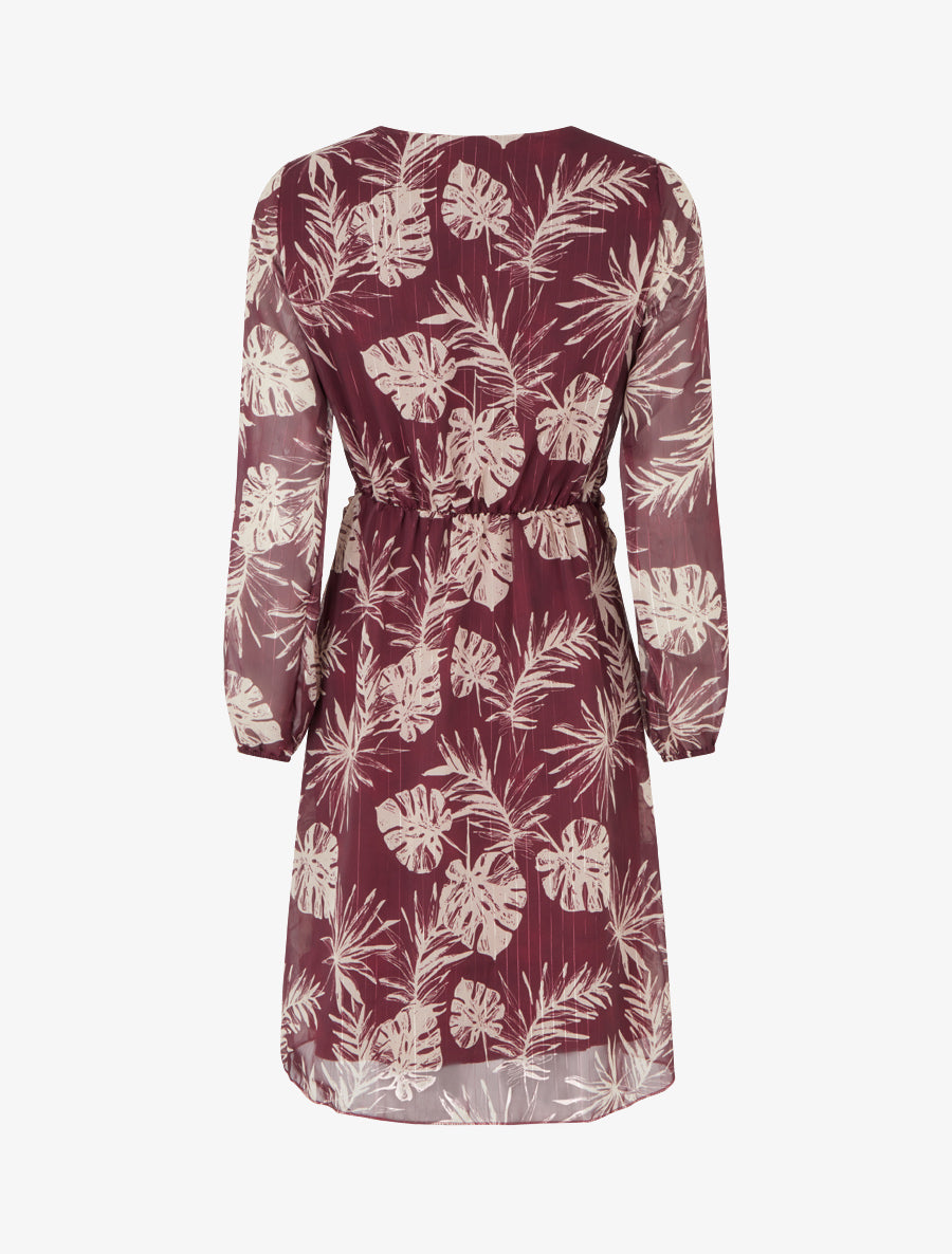 Robe imprimé feuillage à rayures irisées - Prune - 2
