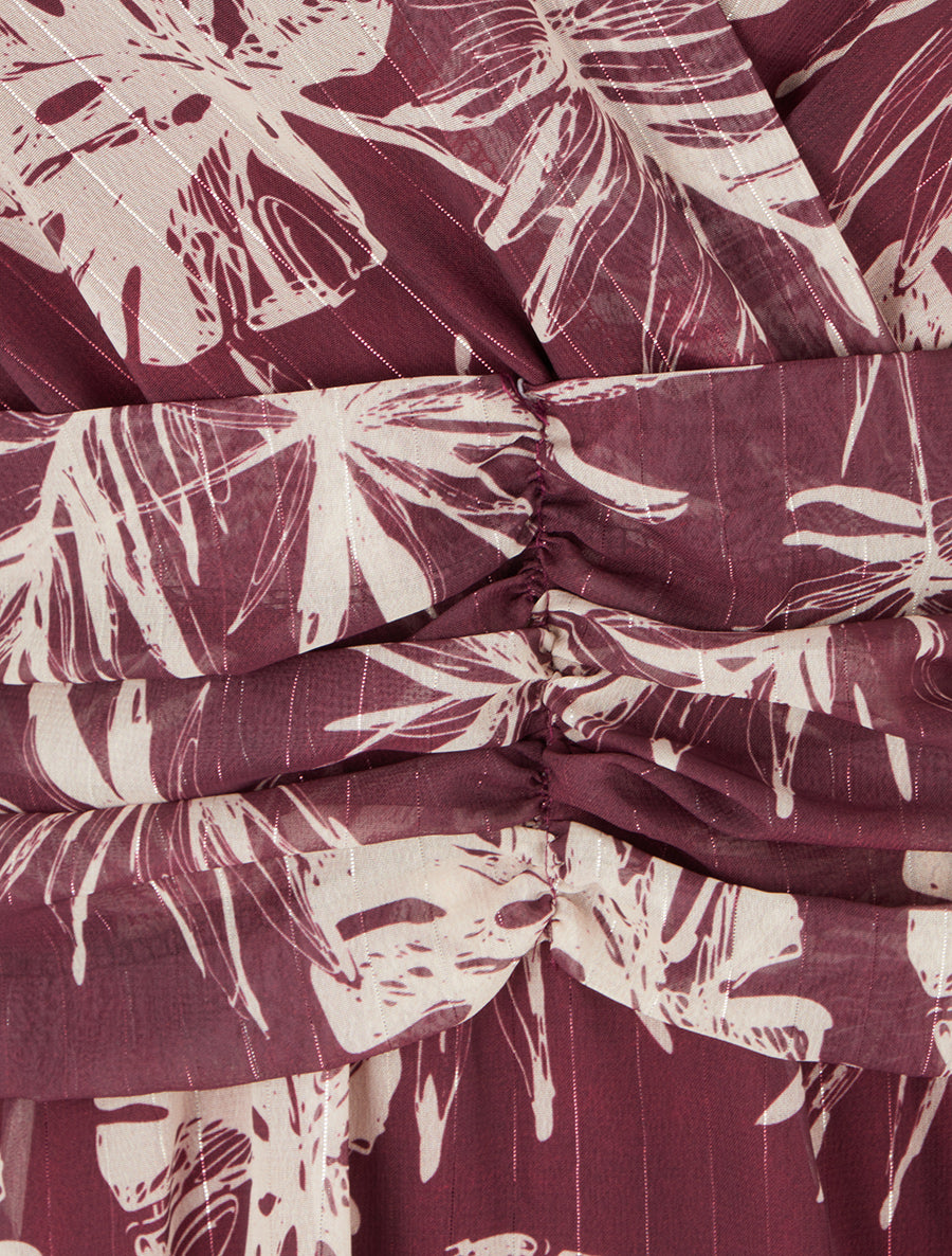 Robe imprimé feuillage à rayures irisées - Prune - 3