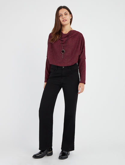 Pull fin rayé à col bénitier - Lie de vin - 8