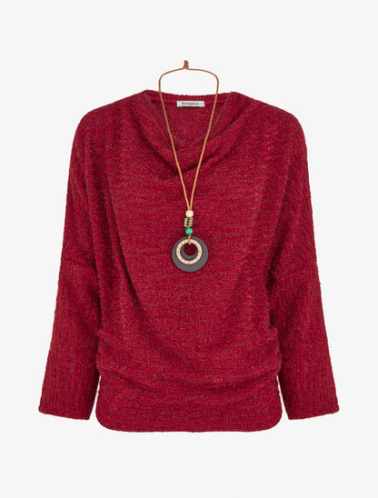 Pull duveteux à manches longues - Rouge - 1