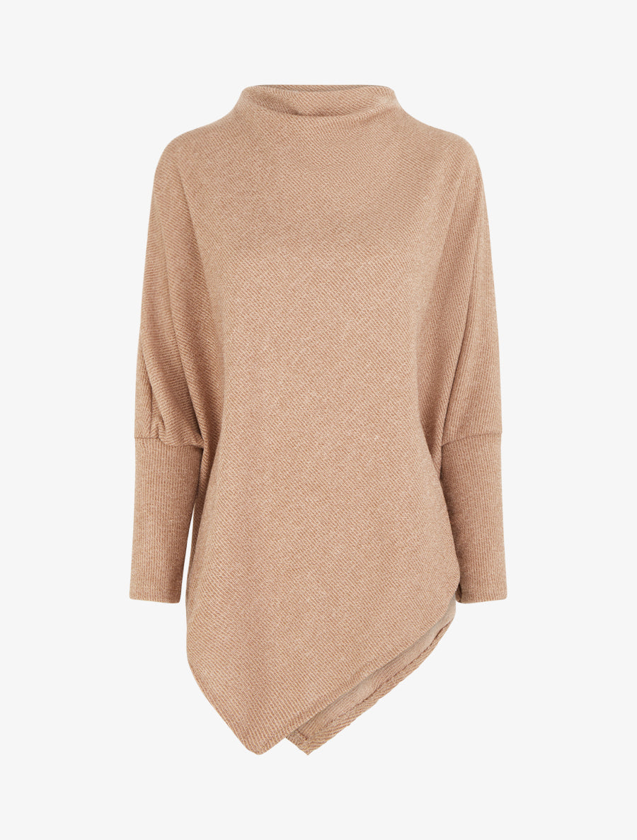 Poncho fin uni à manches longues - Taupe - 1