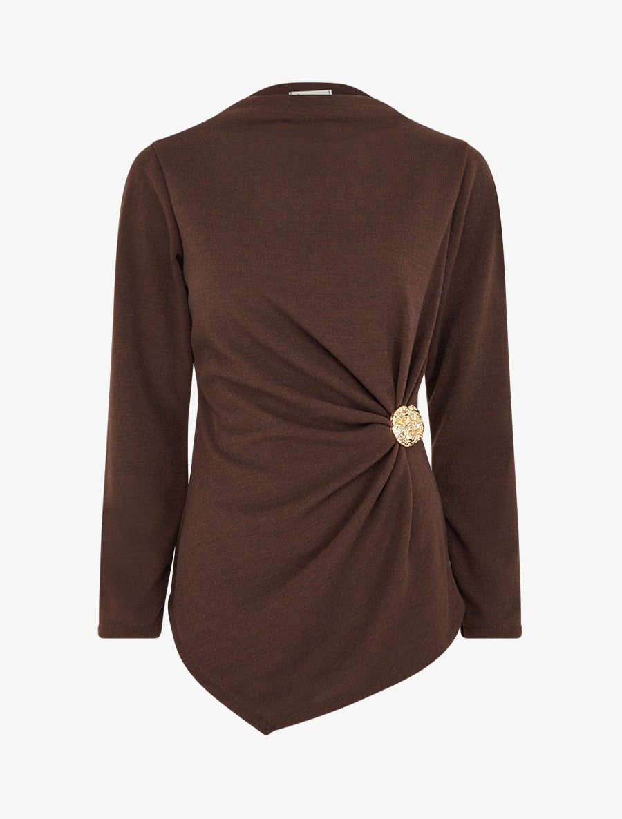 Pull fin à empiècement broche - Marron - 1