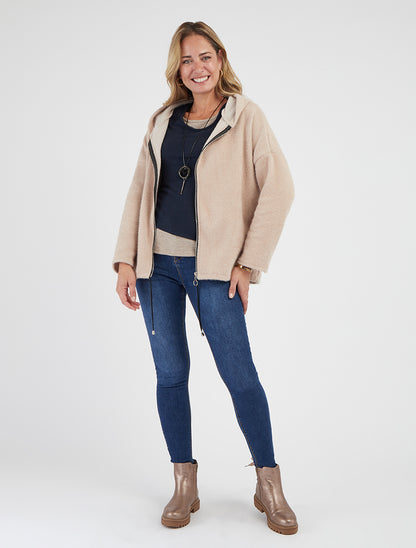 Gilet en maille zippé à capuche - Beige - 8