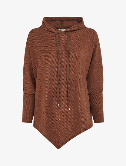 Pull fin asymétrique à capuche - Marron - 1