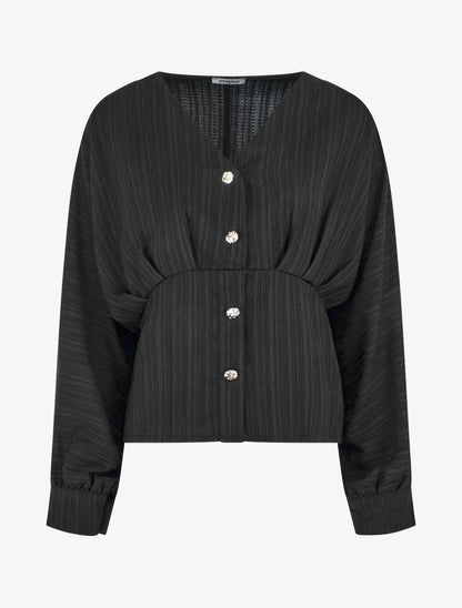 Blouse fluide à boutons décoratifs - Noir - 1