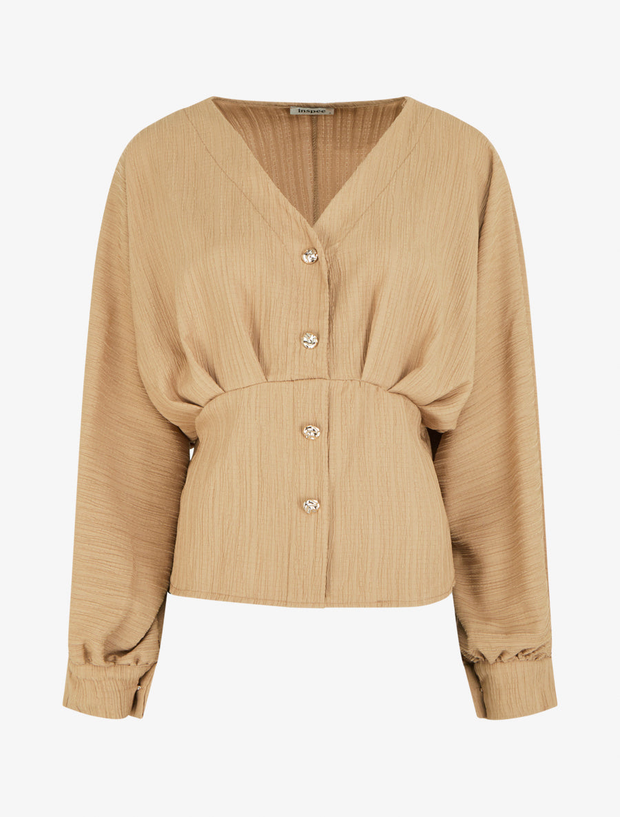 Blouse fluide à boutons décoratifs - Taupe - 1
