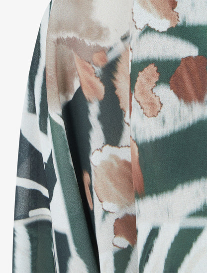 Blouse en voile imprimé animal - Kaki - 3