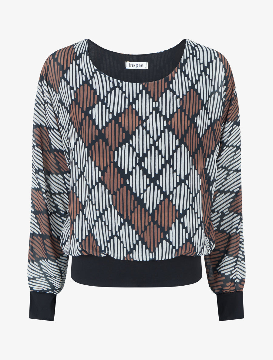 Blouse en voile imprimé graphique - Noir - 1