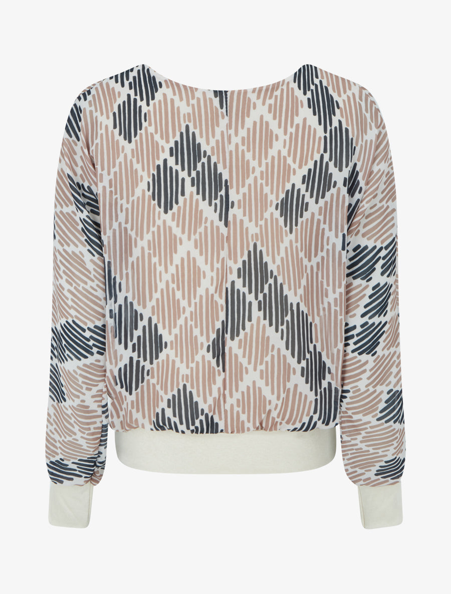 Blouse en voile imprimé graphique - Beige - 2