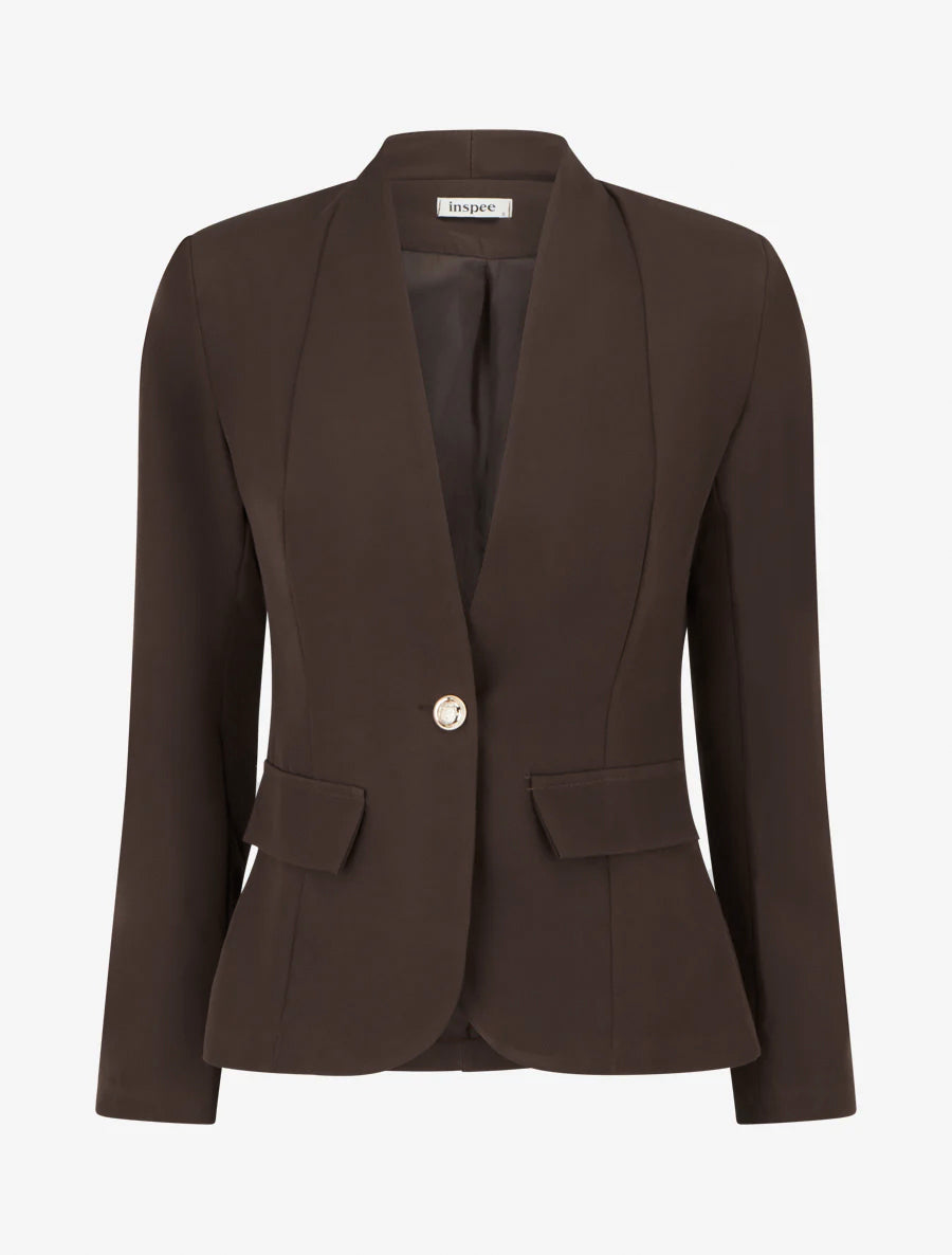 Blazer liso abotonado - Marrón