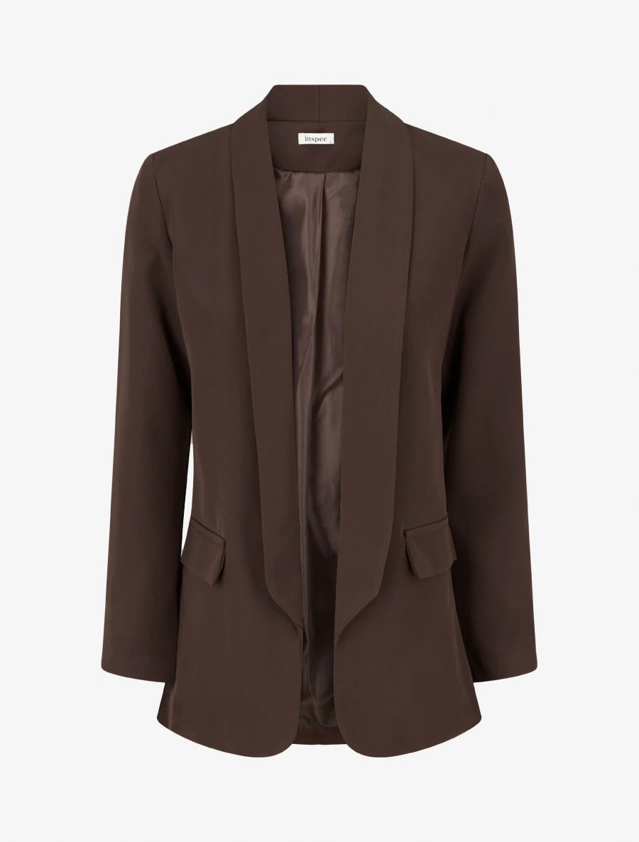 Blazer liso con bolsillos decorativos - Marrón