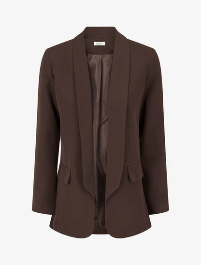 Blazer liso con bolsillos decorativos - Marrón