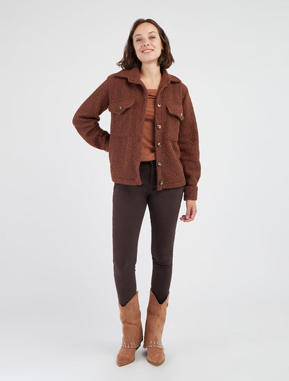 Manteau court effet laine bouclée - Marron - 8
