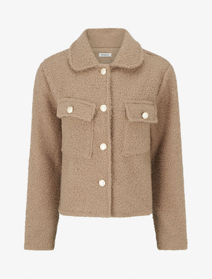 Abrigo corto efecto lana rizada - Topo