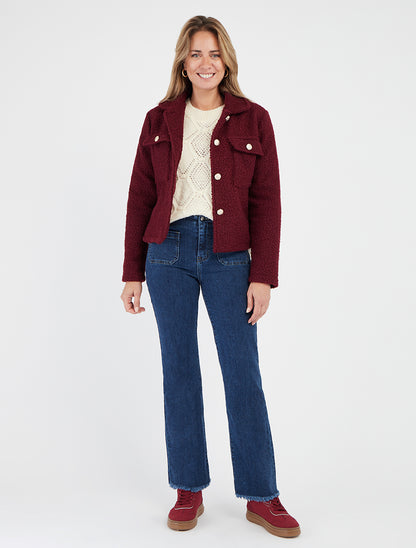 Abrigo corto efecto lana rizada - Burdeos